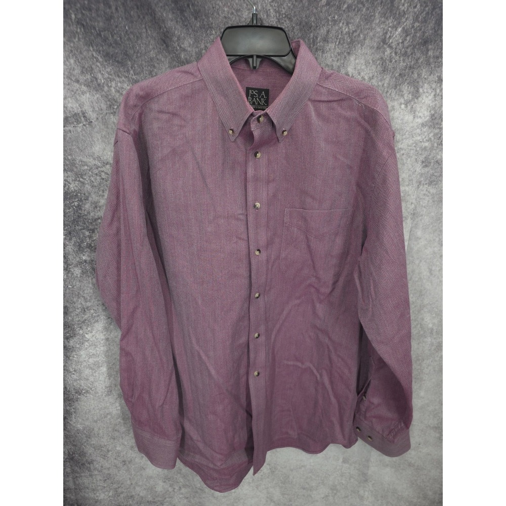 Jos A Bank Traveler Shirt Mens XL Purple Herringbone Button Up Heavyweight‎